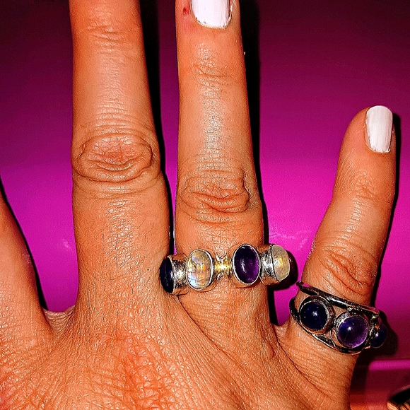 REDUCED!!! Sterling Silver Amethyst and Moonstone Rings - Picture 3 of 5